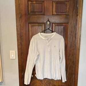 All Saints Cream and Gray Striped Henley